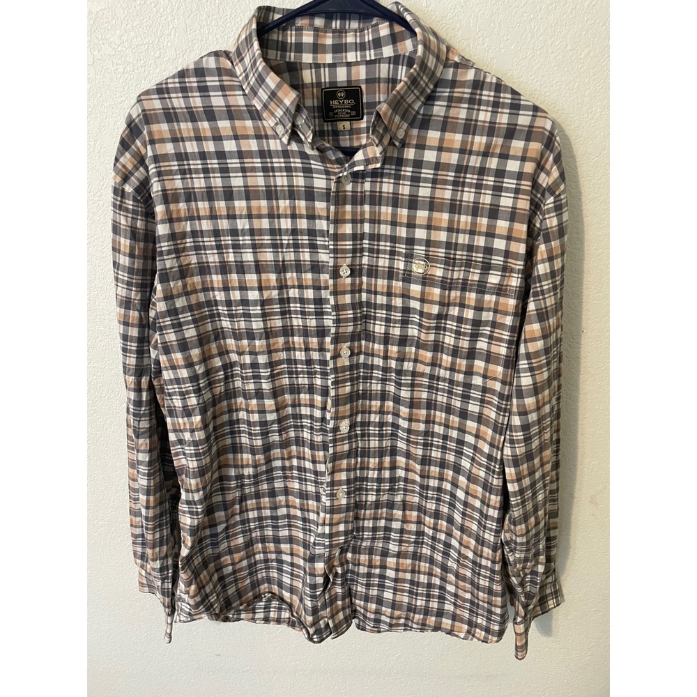 HEYBO OUTDOORS Mens Plaid Button Down Shirt Long Sleeve Casual Small